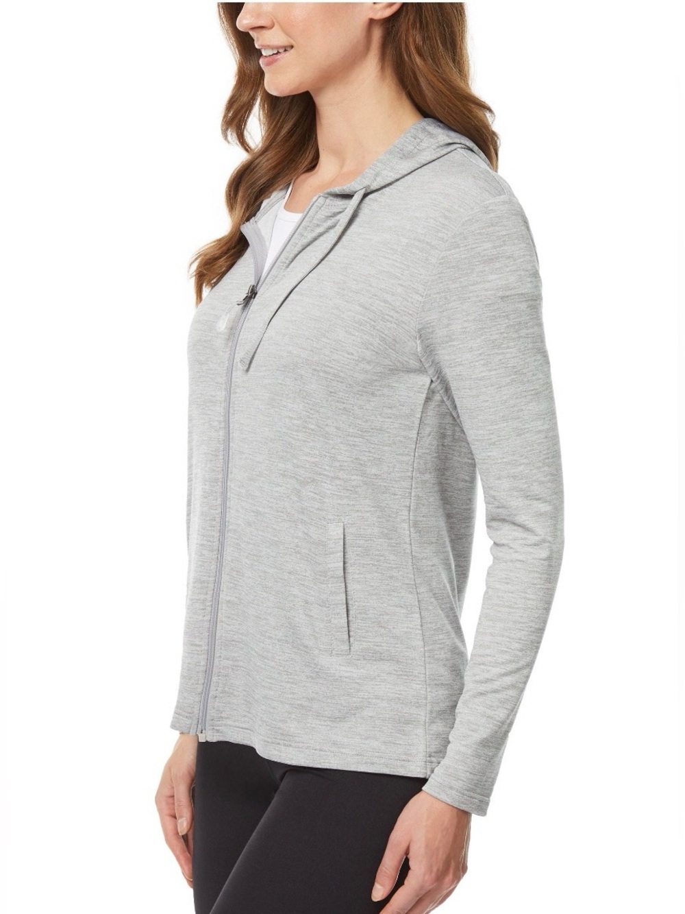 32 degrees Cool Gray Hooded Zip-Front Women's Sweater